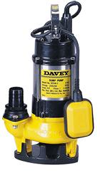 DAVEY D25VA - VORTEX SUBMERSIBLE - Automatic fixed float
Able to pump the muck!. Silicon carbide seal in oil bath for long life. 250 Litres per minute maximum flow rate. 7 Metres maximum head. 250 Watts
2.2 amps. 1-1/2 Inch Discharge. Up to 25mm solids handling